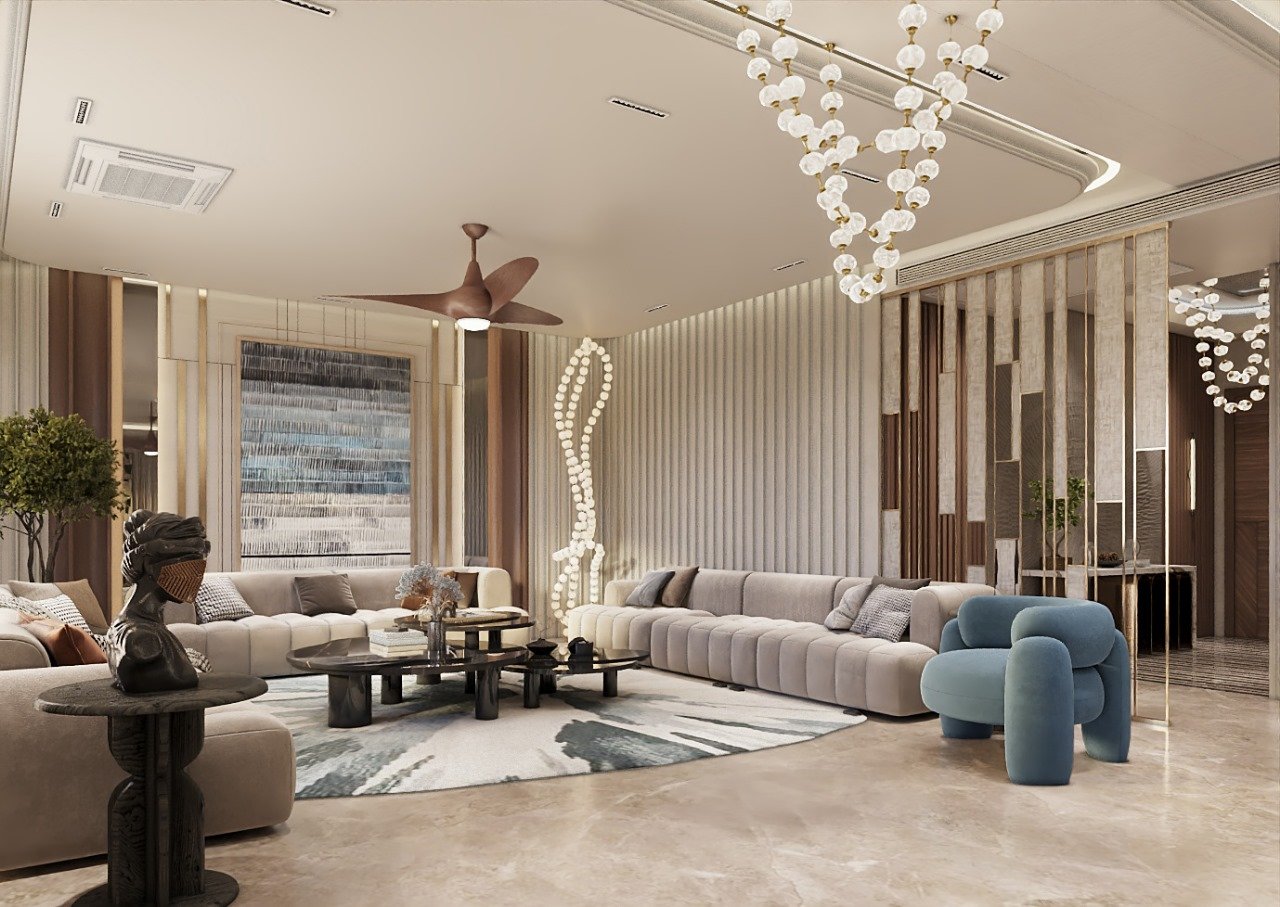 Grand classical palace illuminated with warm lights